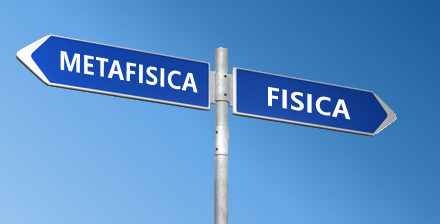 Due cartelli direzionali opposti, con scritto metafisica e fisica