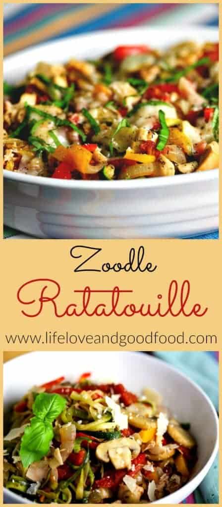 A close up of a bowl of Zoodle Ratatouille