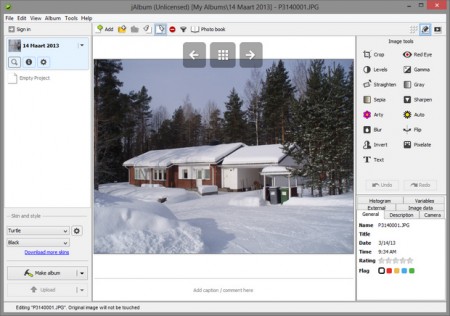 de interface van jAlbum om zelf een online fotoboek te maken