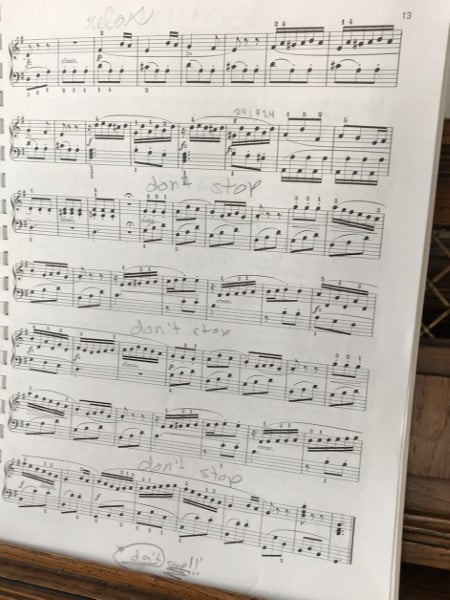 music score with writing