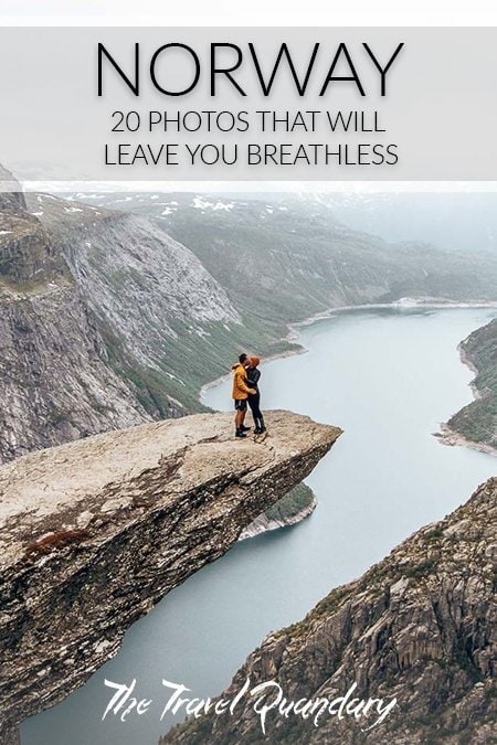 20 norway photos2 Pin to Pinterest: A couple share a kiss standing on Trolltunga looking over a majestic fjord, Norway