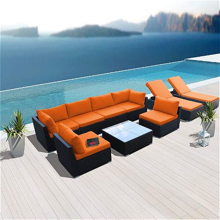 Modenzi 9G-U Outdoor Sectional Patio Furniture Espresso Brown Wicker Sofa Set