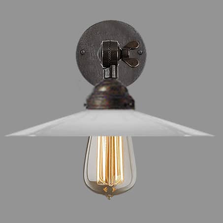 wall light antique finish with shallow opal cone shade filament lamp