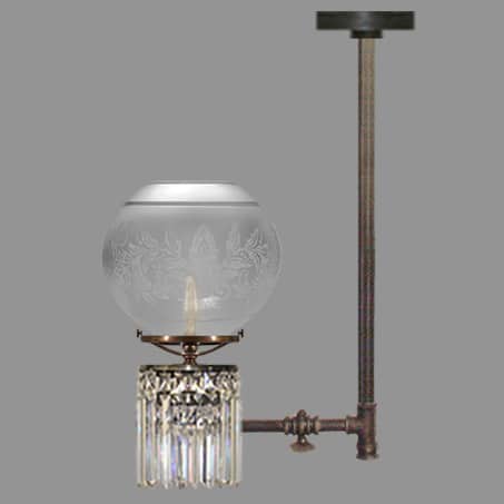 Lighting Pendant Gas Tap design Etched Glass Globe cut glass crystal drops