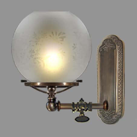 Victorian gas tap wall light with etched globe shade