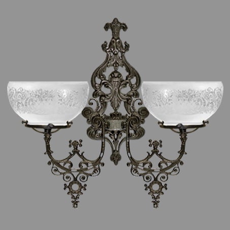 Double Victorian wall light etched gas glass.