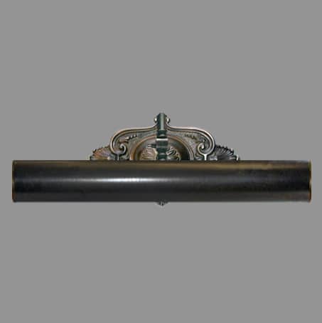 Antique finish 320mm Picture light with decorative wall plate.