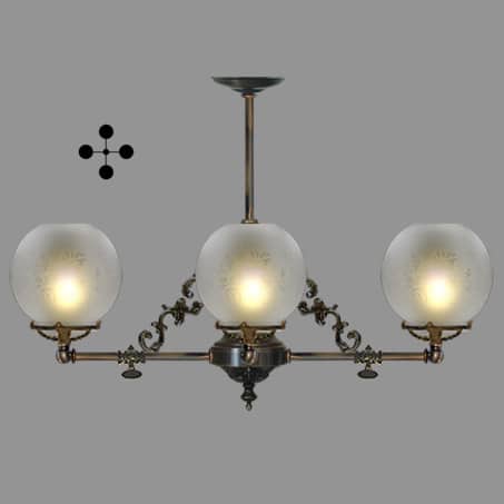 Lighting Pendant Victorian 4 arm etched globe