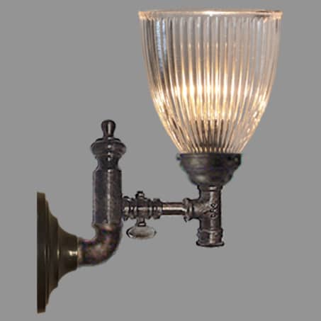 Gas Tap Wall light Tall Hollophane Glass Shade.