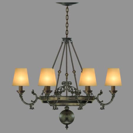 Traditional 6 Arm Pendant Biche Shades Antique.