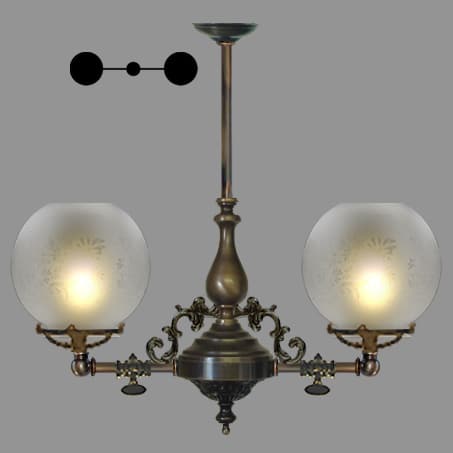 Lighting Pendant Victorian short 2 arm etched globe