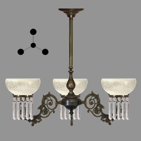 Lighting Pendant Victorian 3 arm etched glass