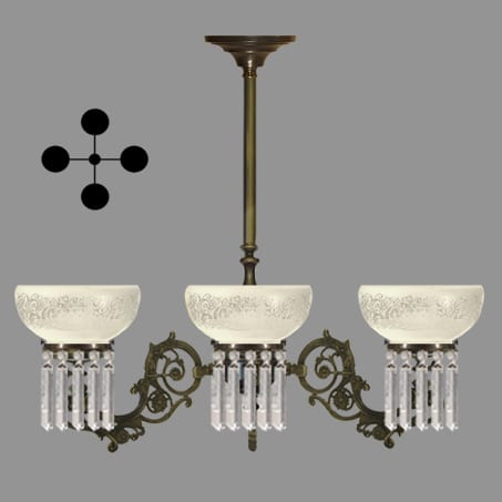 Lighting Pendant Victorian 4 arm etched glass