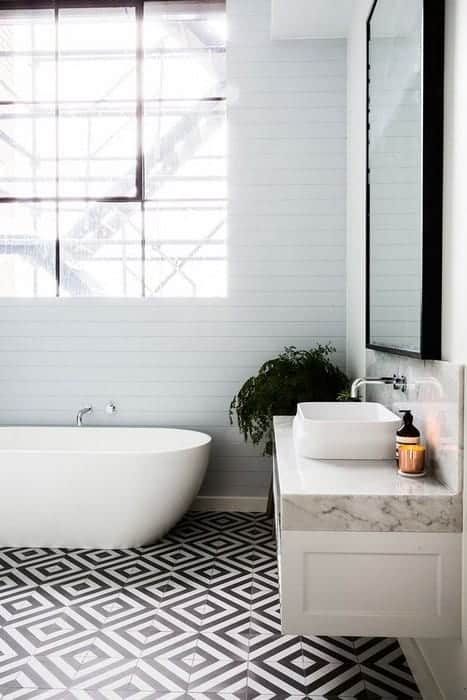 Amazing Feature Vinyl Tiles In This Bathroom With A Beautiful
