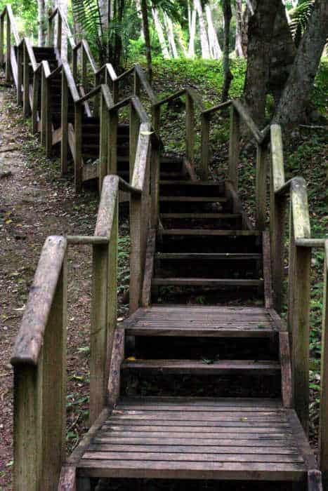 Wooden stairs to climb one of the ruins