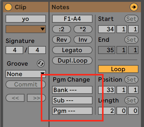 Ableton Live 10 MIDI Editor Program Change