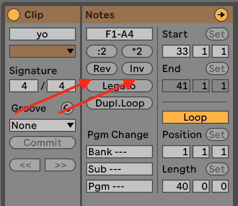 Ableton Live 10 Piano Roll Reverse and Invert