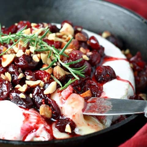 Baked Brie with Balsamic Roasted Cranberries and Smoked Almonds
