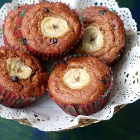 Banana Chocolate Chip Muffins (Whole Wheat, Eggless)