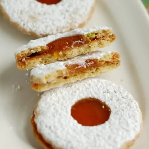 Pistachio Apricot Linzer Cookies