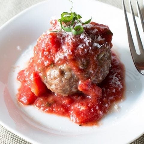 Three Cheese Stuffed Meatballs with Tomato Basil Sauce