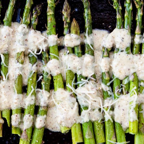 Oven Roasted Asparagus with Lemon Walnut Dressing