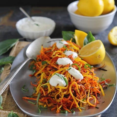 Meyer Lemon Roasted Carrot Strings with Lemon Garlic Sauce