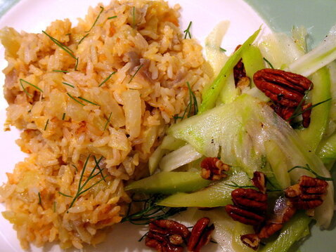 Cheesy Fennel Rice Casserole And Fennel Salad With Celery And
