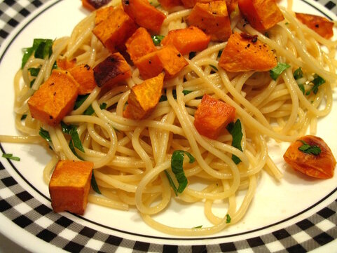Pasta With Roasted Sweet Potato And Beurre Blanc Not Eating Out In New York Plus, the noodles take on a delicious caramel flavor and texture that is crispy on the outside and soft on the. roasted sweet potato and beurre blanc
