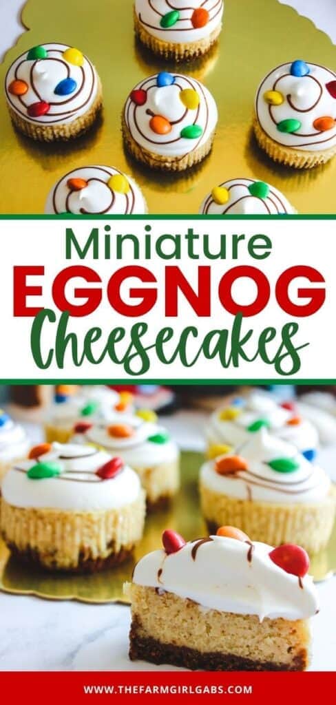 Mini Eggnog Cheesecakes are the perfect holiday dessert. This festive recipe combines classic eggnog into miniature delicious cheesecake desserts. If you are a fan of eggnog, then you will love this easy eggnog cheesecake recipe. These bite-sized mini-cheesecakes are a perfect holiday dessert.