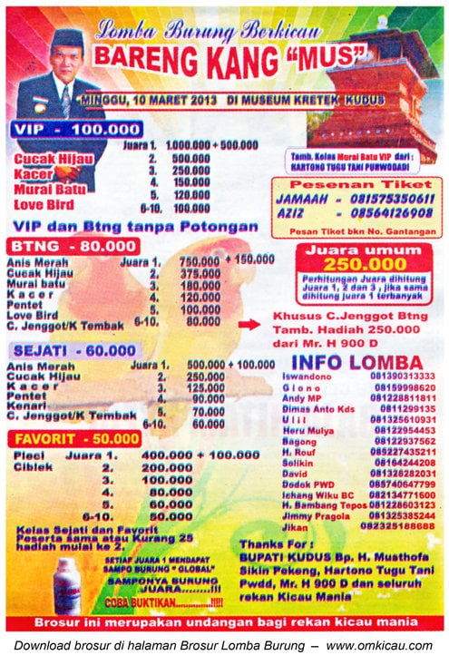 Brosur lomba terbaru hari Minggu, 10 Maret 2013 - OM KICAU