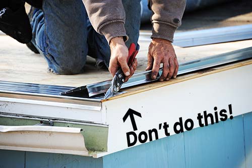 handyman installing drip edge incorrectly