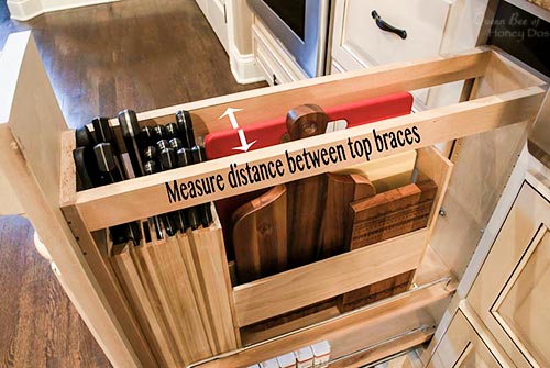 overhead view of knife drawer organizer pullout