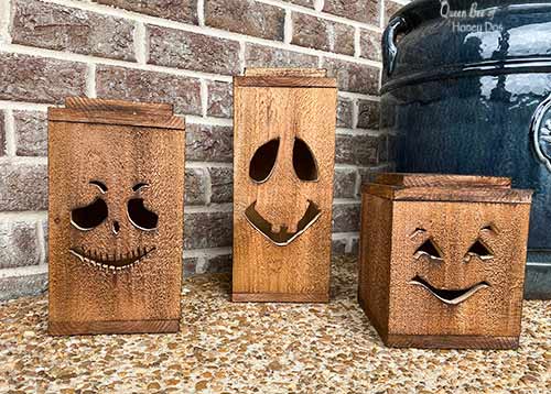 rustic Halloween lanterns with stained finish