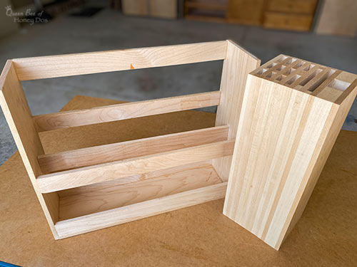 knife block and cutting board organizer woodwork project.