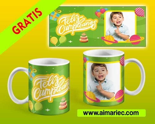 Diseño taza con fotos para cumpleaños descargar gratis