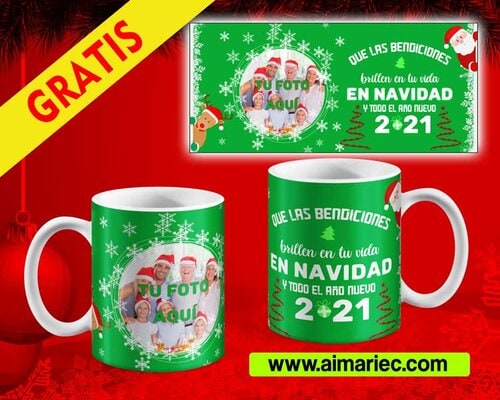 plantilla para taza de navidad con fotos de familia