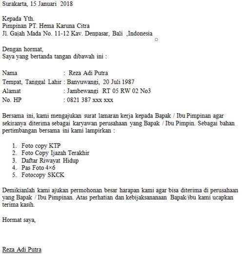 Contoh surat lamaran kerja resmi