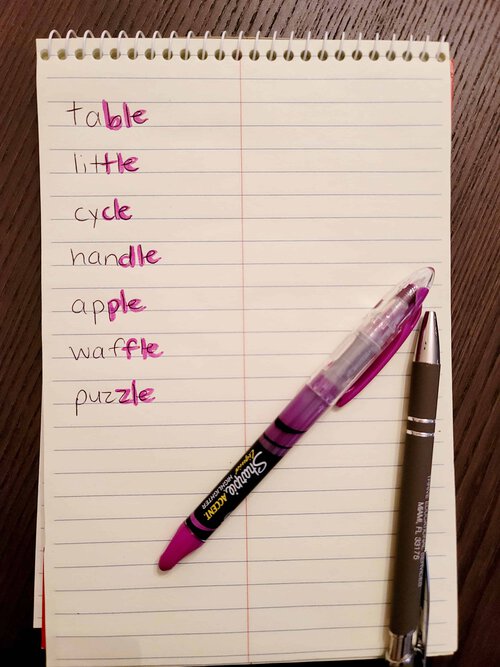 highlight consonant le syllable in a word list