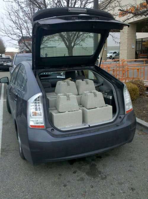 I have no truck so this is how I roll... nearly 700# of concrete... in my Prius...
