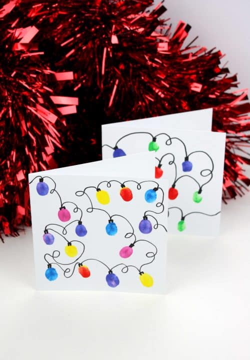 Fingerprint Christmas Lights Greeting Cards