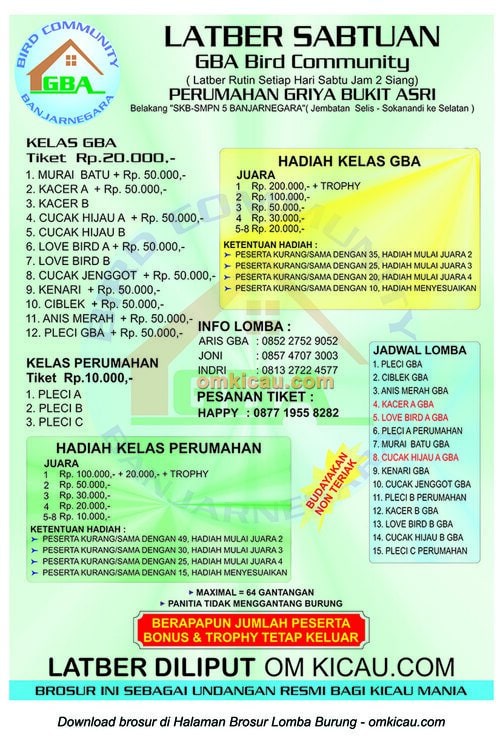 Brosur Latber Sabtuan GBA Bird Community, Banjarnegara