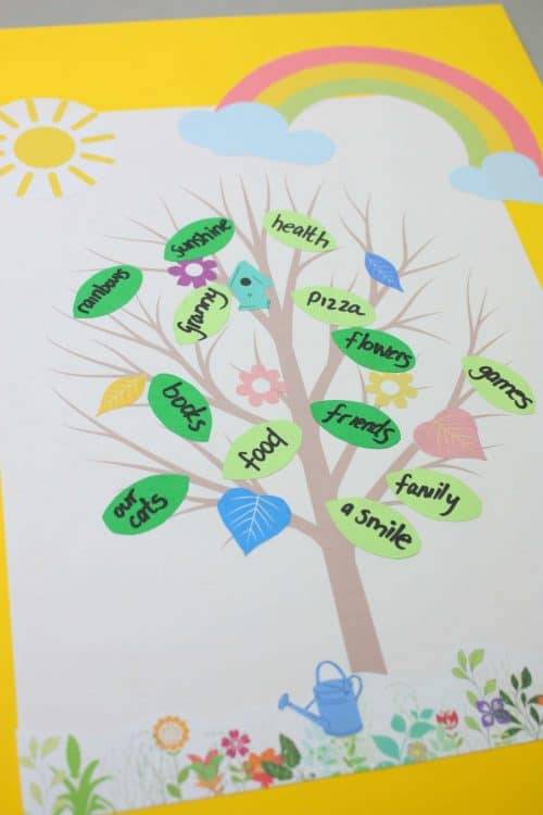 summer gratitude tree with free printables