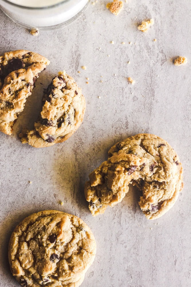 overhead shot of chocolate chip cookies from the magnolia table cookbook by Joanna Gaines
