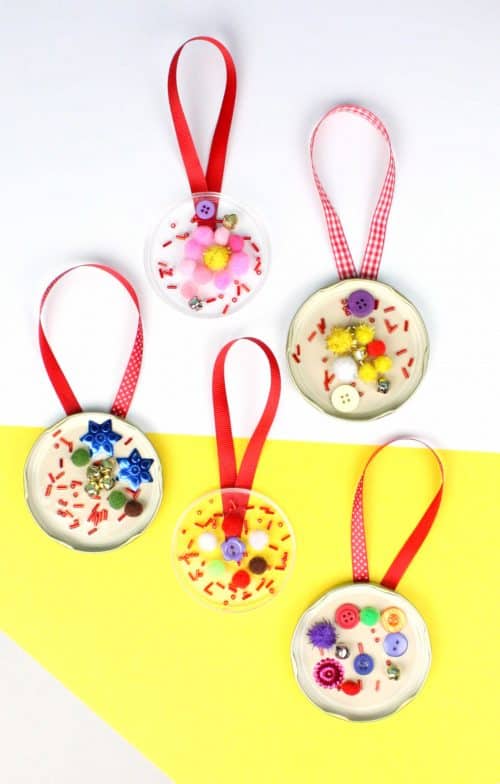Recycled Jar Lid Ornaments