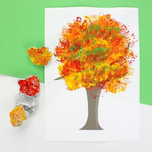 Fall Tree Art with Foil Printed Leaves