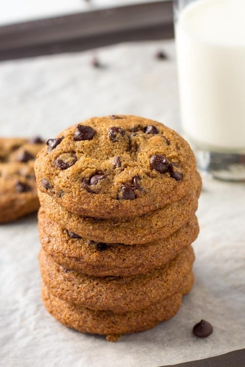 These whole grain Spelt Chocolate Chip Cookies are a clean eating dessert made with coconut oil and unrefined sugar.