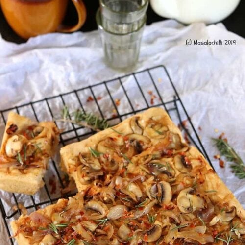 Focaccia Bread with onion and mushroom