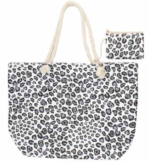 moederdag cadeau Shopper / Strandtas met leopard print in wit, grijs en zwart