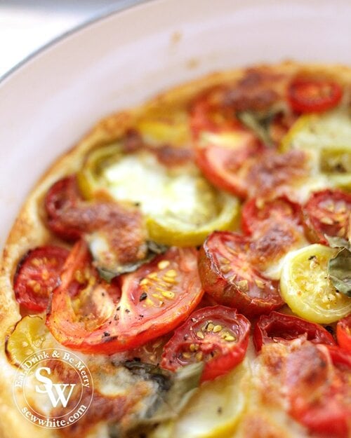 Beautiful rich tomatoes after being baked in the oven for the Puff Pastry Tomato Tart.